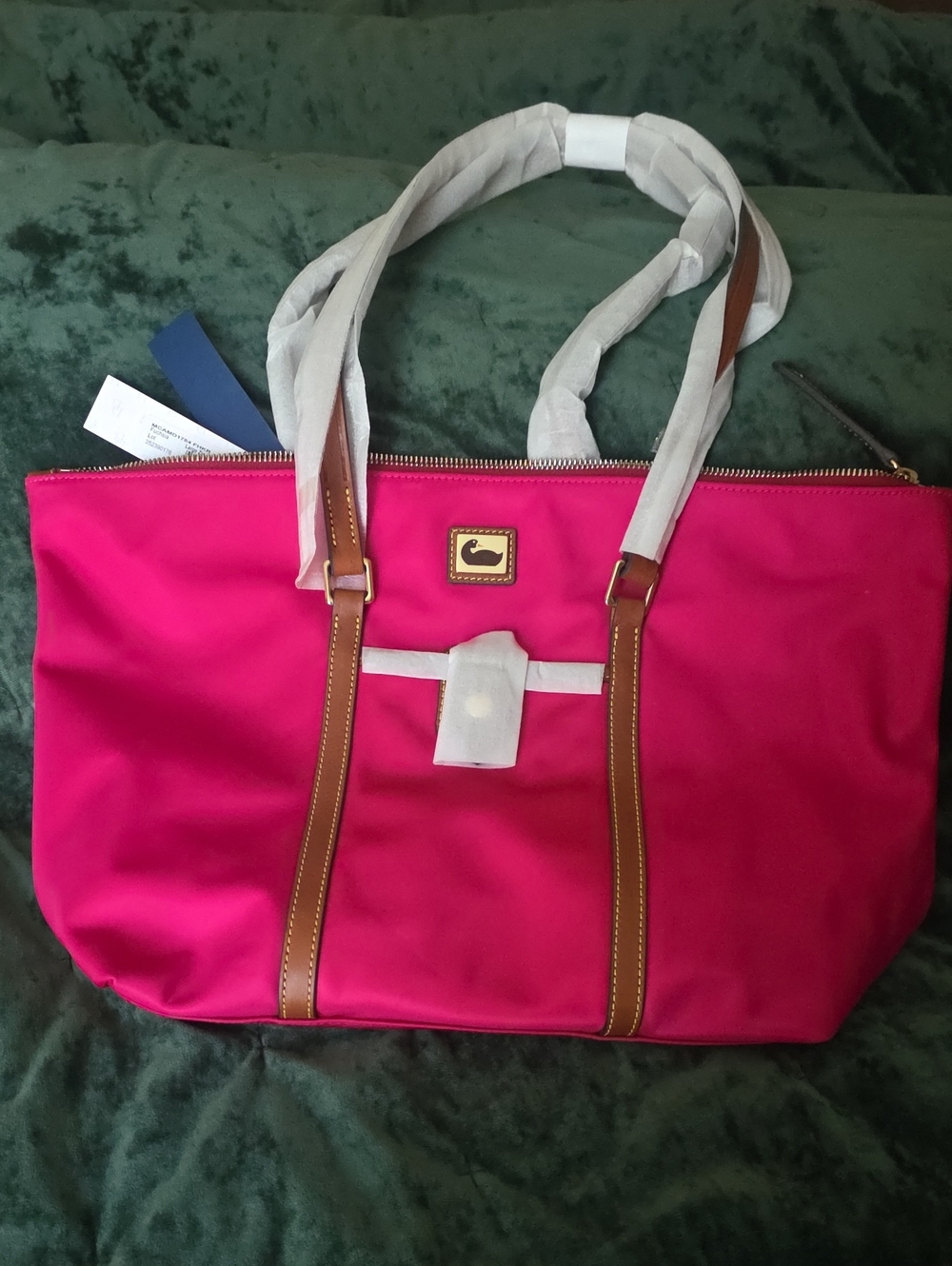 Dooney & Bourke Hot Pink Nylon Tote with Brown Leather Trim